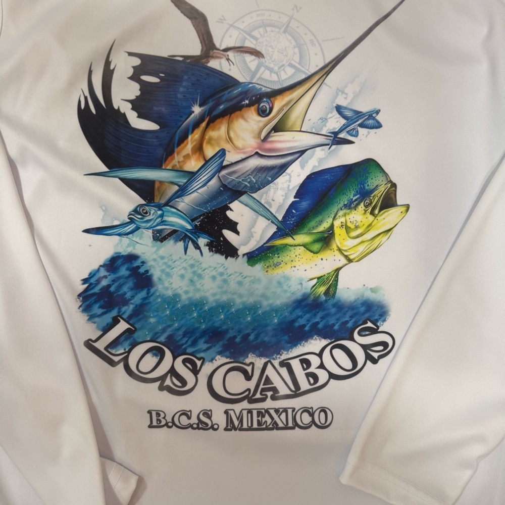 Los Cabos BCS Mexico Fishing Graphic Long Sleeve Fishing Shirt L - Picture 2 of 7